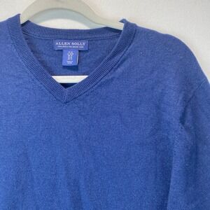 Allen Solly Merino Wool V-Neck Sweater Mens Size M Blue Extra Fine Knit Pullover